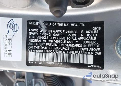 2018 Honda Civic Ex from USA, damaged, VIN SHHFK7H50JU431095